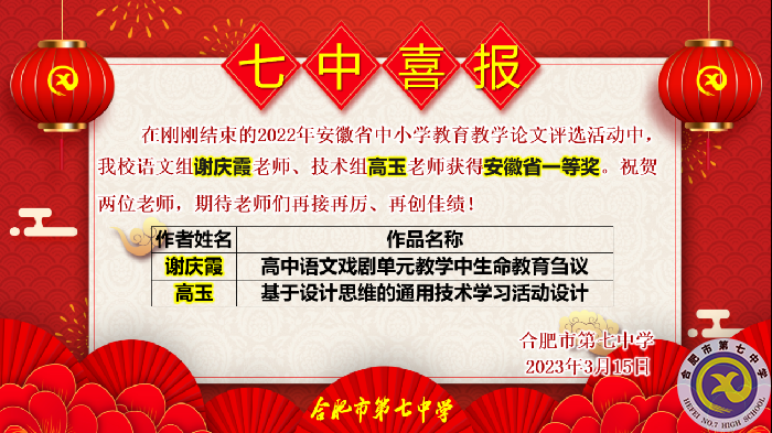 合肥七中多位教師在2022年安徽省中小學(xué)教育教學(xué)論文評(píng)選中獲獎(jiǎng)(圖2)